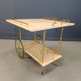 Desserte de bar italienne en peau de chèvre laquée et parchemin par Aldo Tura, années 1960