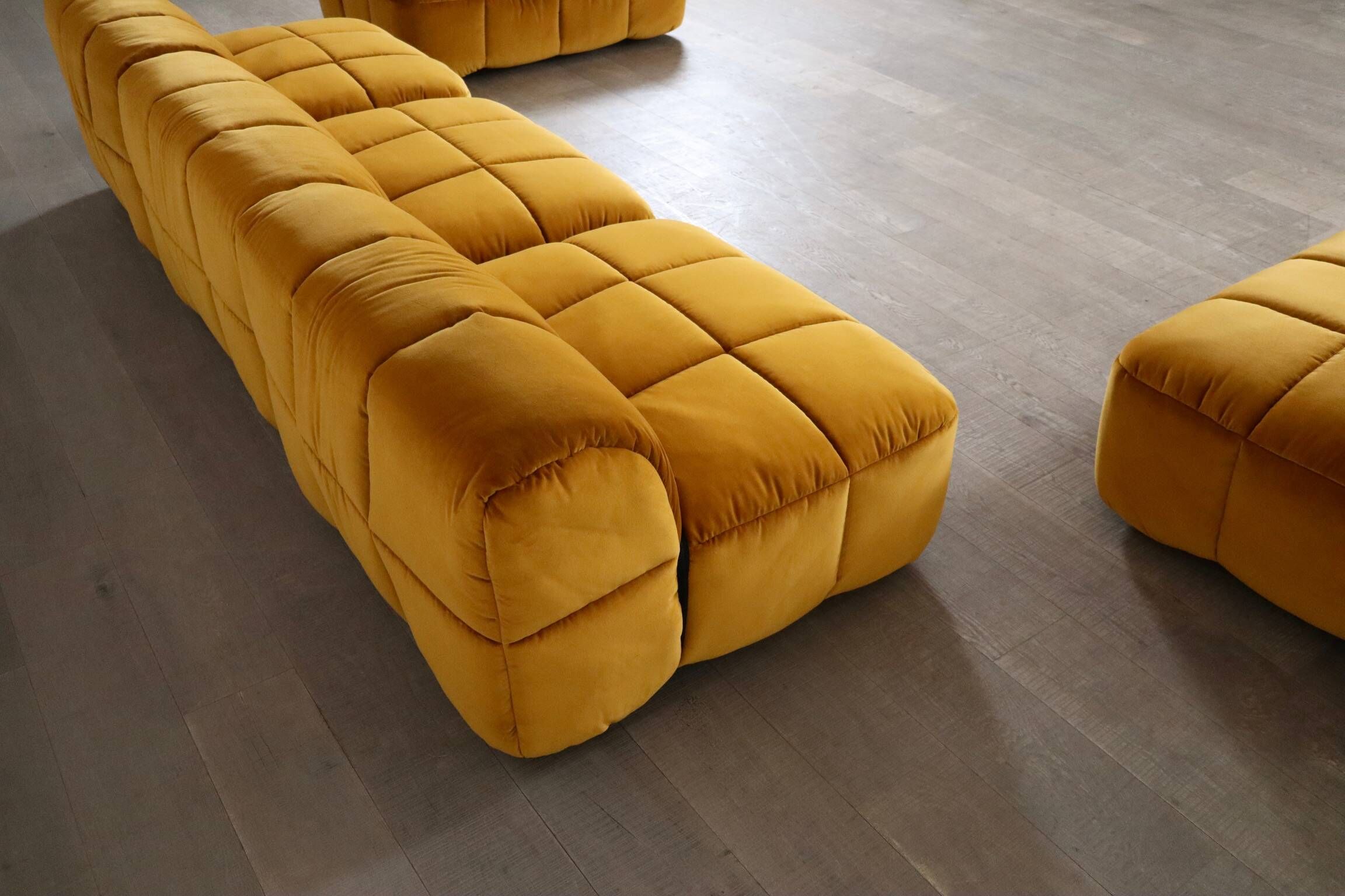 Cini Boeri for Arflex Modular Strips Sofa in Ocre velvet, Italy 1968