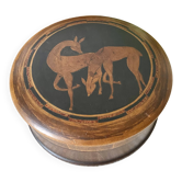 Marquetry wooden box, deer decoration