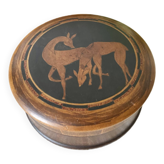 Marquetry wooden box, deer decoration