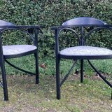 Pair of Thonet armchairs model 225 in stained black beech.