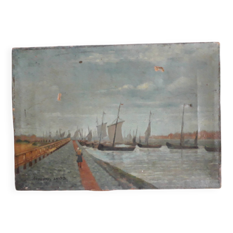 Antique oil painting depicting Venice