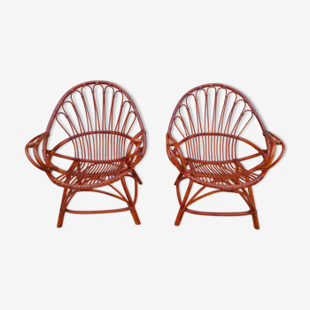 Pair rattan armchair 1960