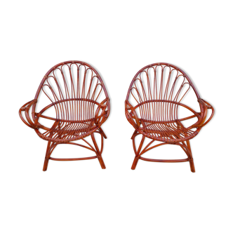 Pair rattan armchair 1960