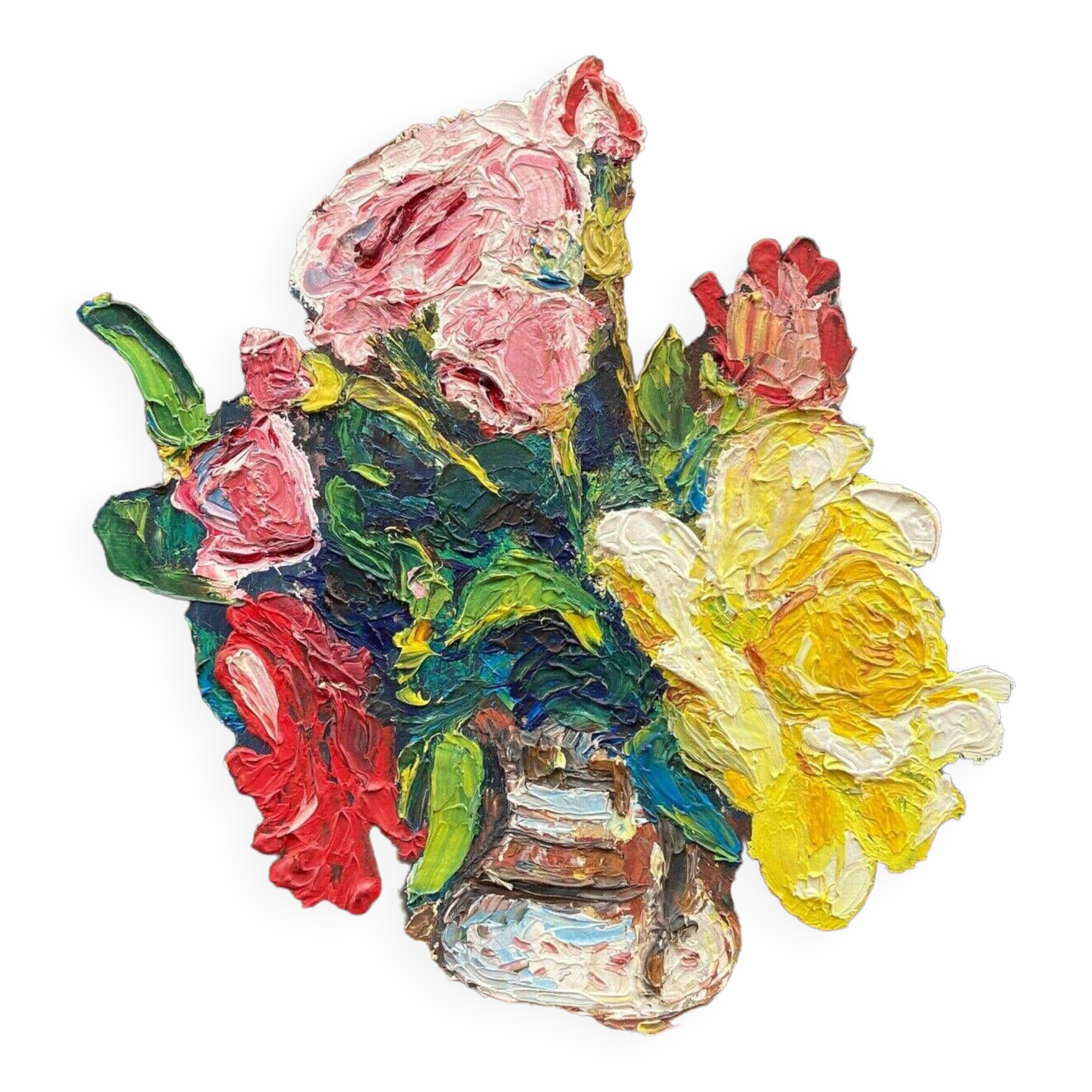 Oil on cardboard 20th century still life with flowers