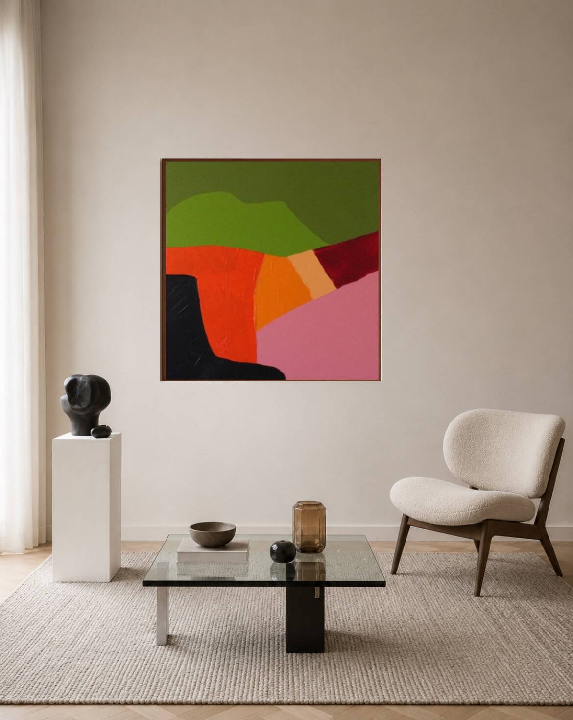 Abstract coloured landscape 80x80cm signed