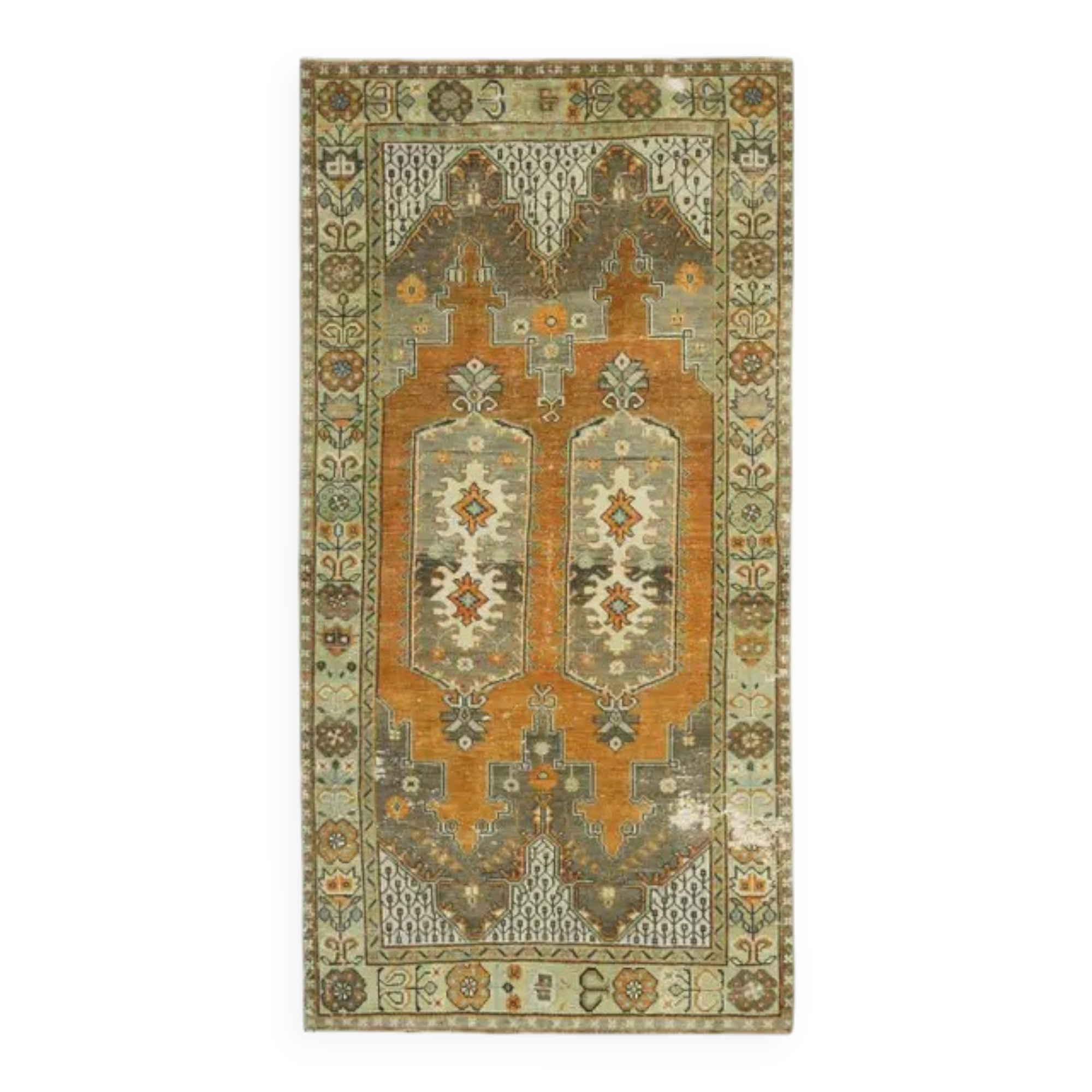 Vintage Turkish Oushak Handmade Wool Rug 117x231