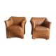 Pair of convertible armchairs in cognac leather - vintage 1970