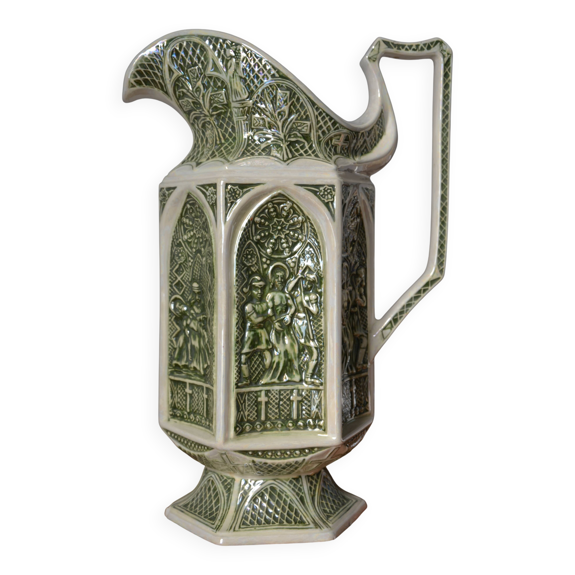 Decorative pitcher/sculpture in ceramic signed JMS