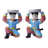Pair of hand-painted Chinese porcelain candlesticks, 1950s-1970s.