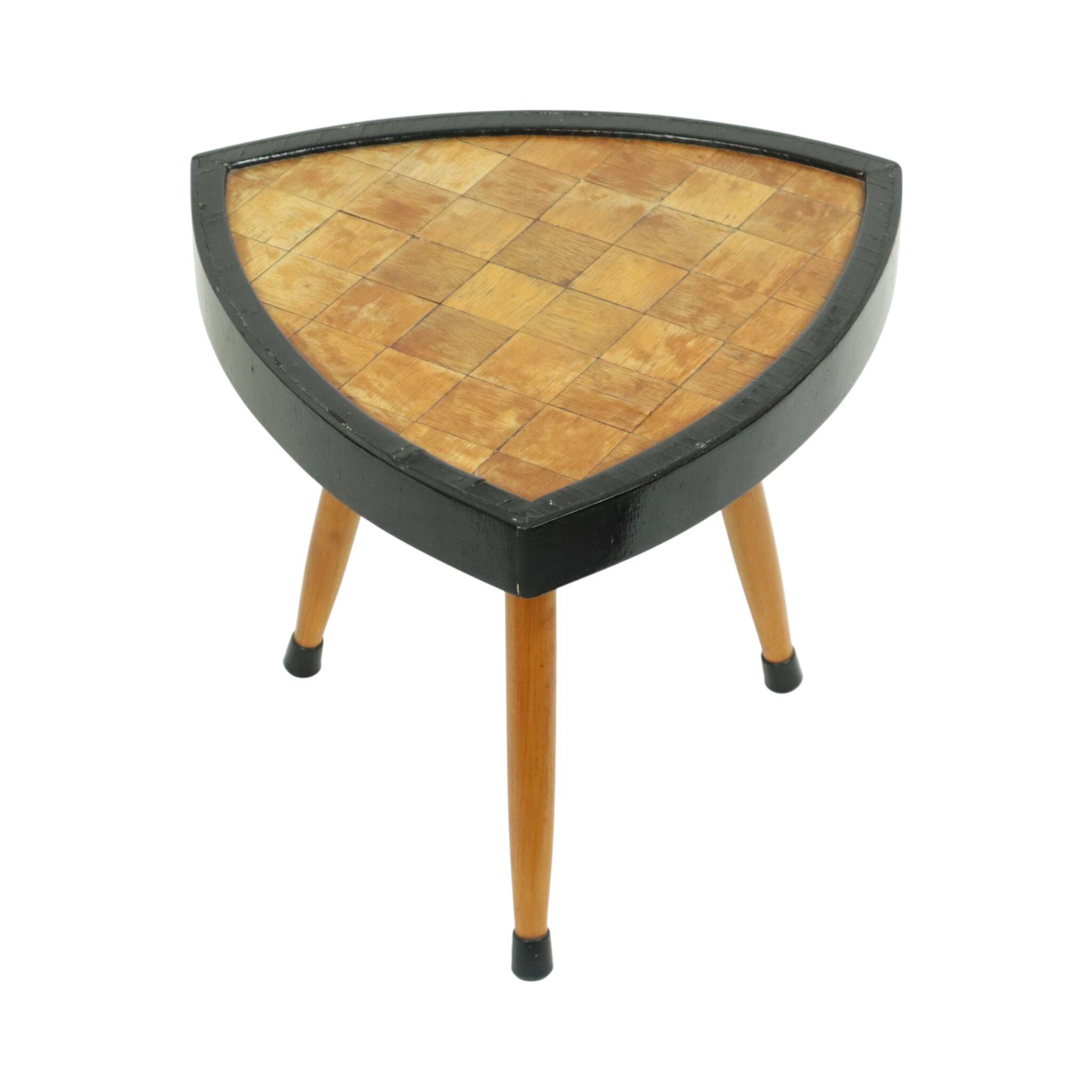 Small Triangular Plant Table Parquet Wood 1950s