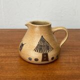 Mid-century German ceramic studio pitcher with owl motif by Heinz Theo Dietz, 1960s.