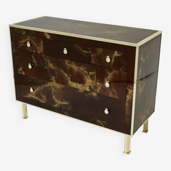 Rare gold lacquer and brass chest of drawers in the manner of Maison Jansen from the 1970s