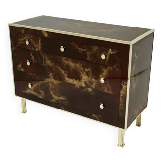 Rare gold lacquer and brass chest of drawers in the manner of Maison Jansen from the 1970s