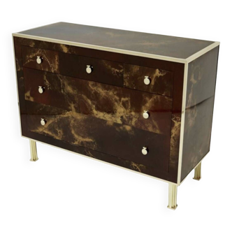 Rare commode en laque dorée et laiton dans le gout de  Maison Jansen des années 1970