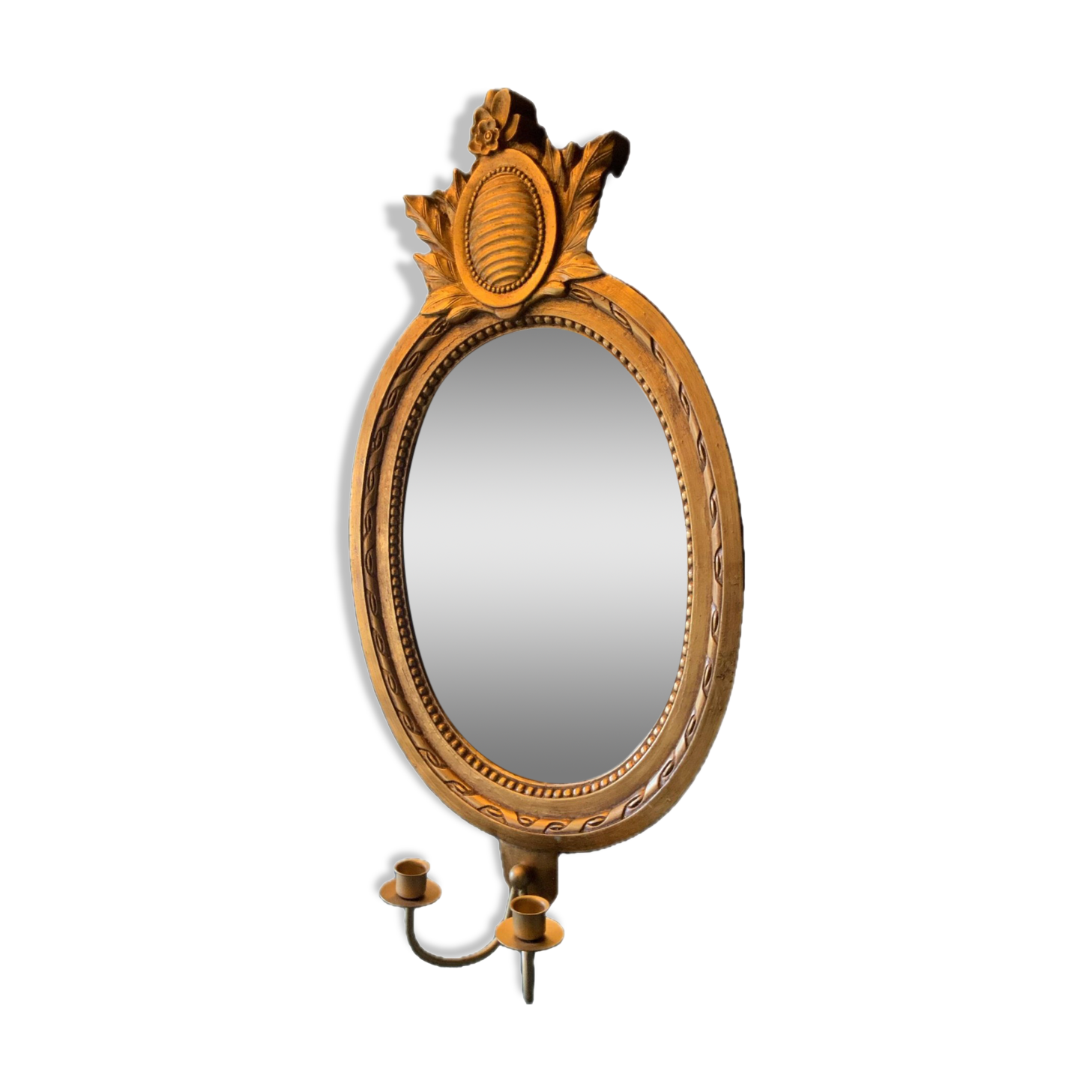 Vintage Swedish Rococo Style Wall Mirror in Gold frame with 2 candle sticks 50s