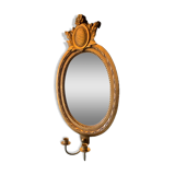 Vintage Swedish Rococo Style Wall Mirror in Gold frame with 2 candle sticks 50s
