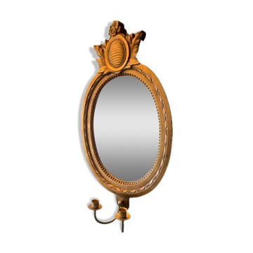 Vintage Swedish Rococo Style Wall Mirror in Gold frame with 2 candle sticks 50s