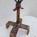 Large hammered wrought iron table candlesticks, gilded, 1950s, 60s