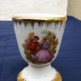 4 small porcelain mazagrans workshop of the Tabalou scenes gallant Fragonard style H 8 cm