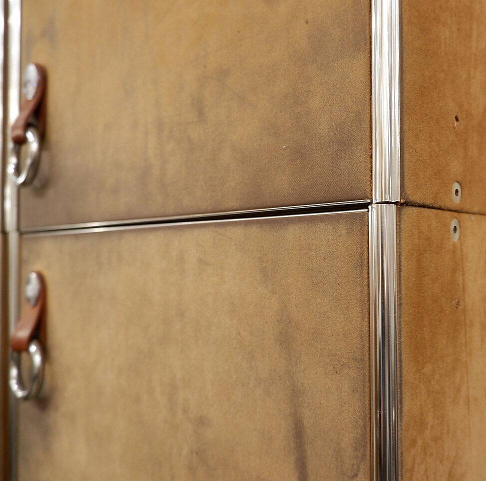 Pair of Guido Faleschini brown suede and metal wardrobes - 1960s