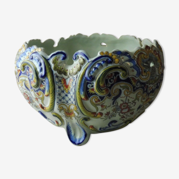 Old ceramic pot cover, decoration flowers, Rouen