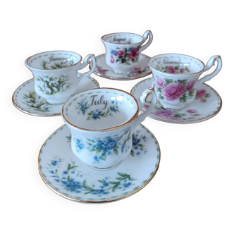 Royal albert 4 mini cups and saucer flower of the month