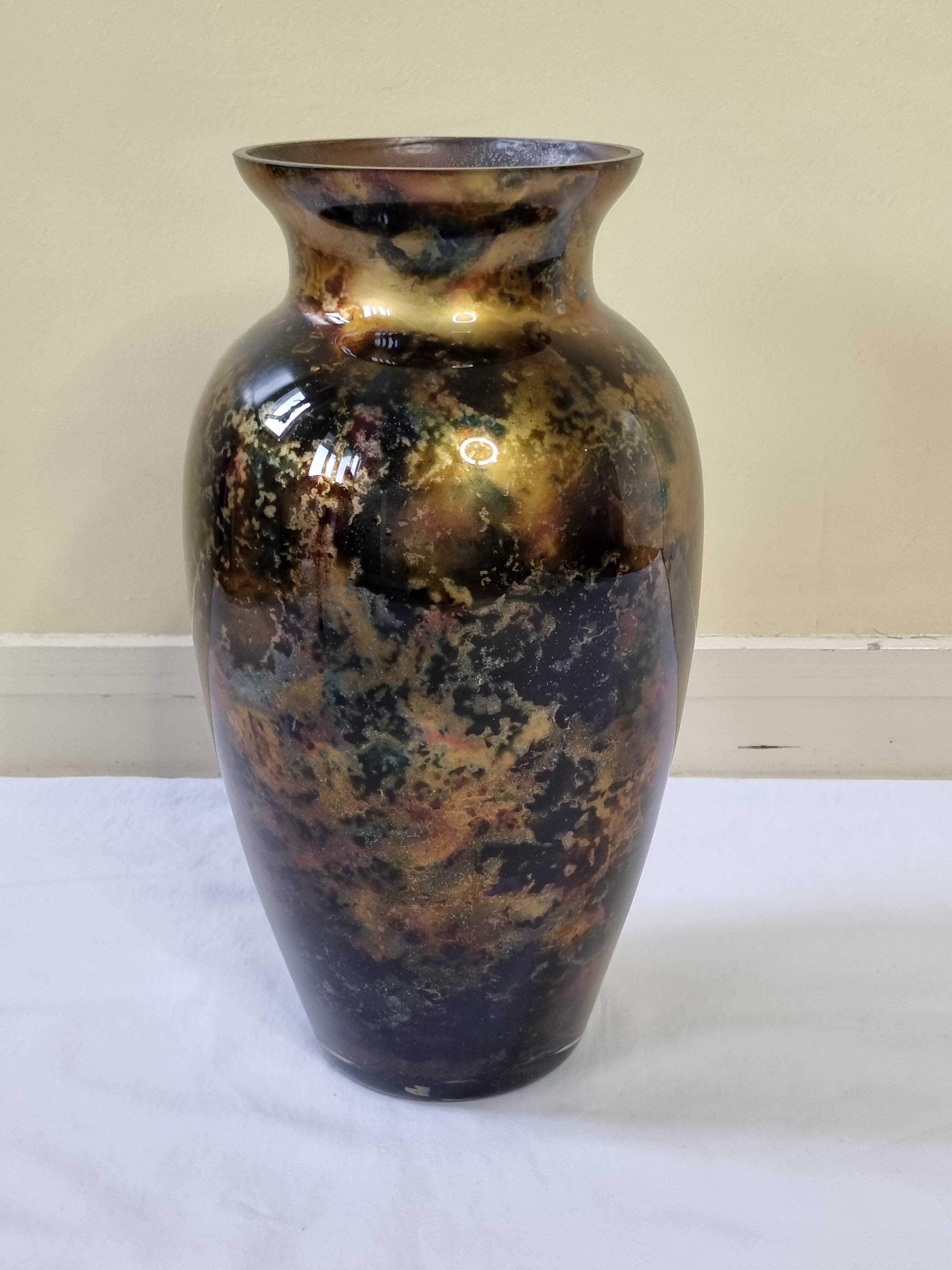 Signed églomisé glass vase, unique piece, France, circa 1980, 46 cm