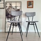 Pair of black metal and blue fabric chairs