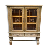 Spanish Renaissance display case in patinated solid wood