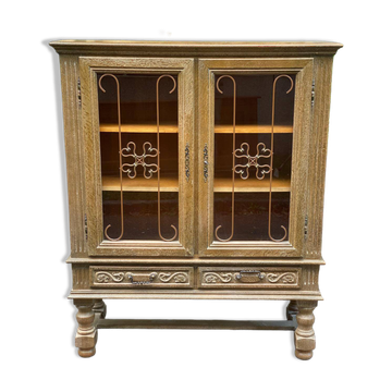 Spanish Renaissance display case in patinated solid wood
