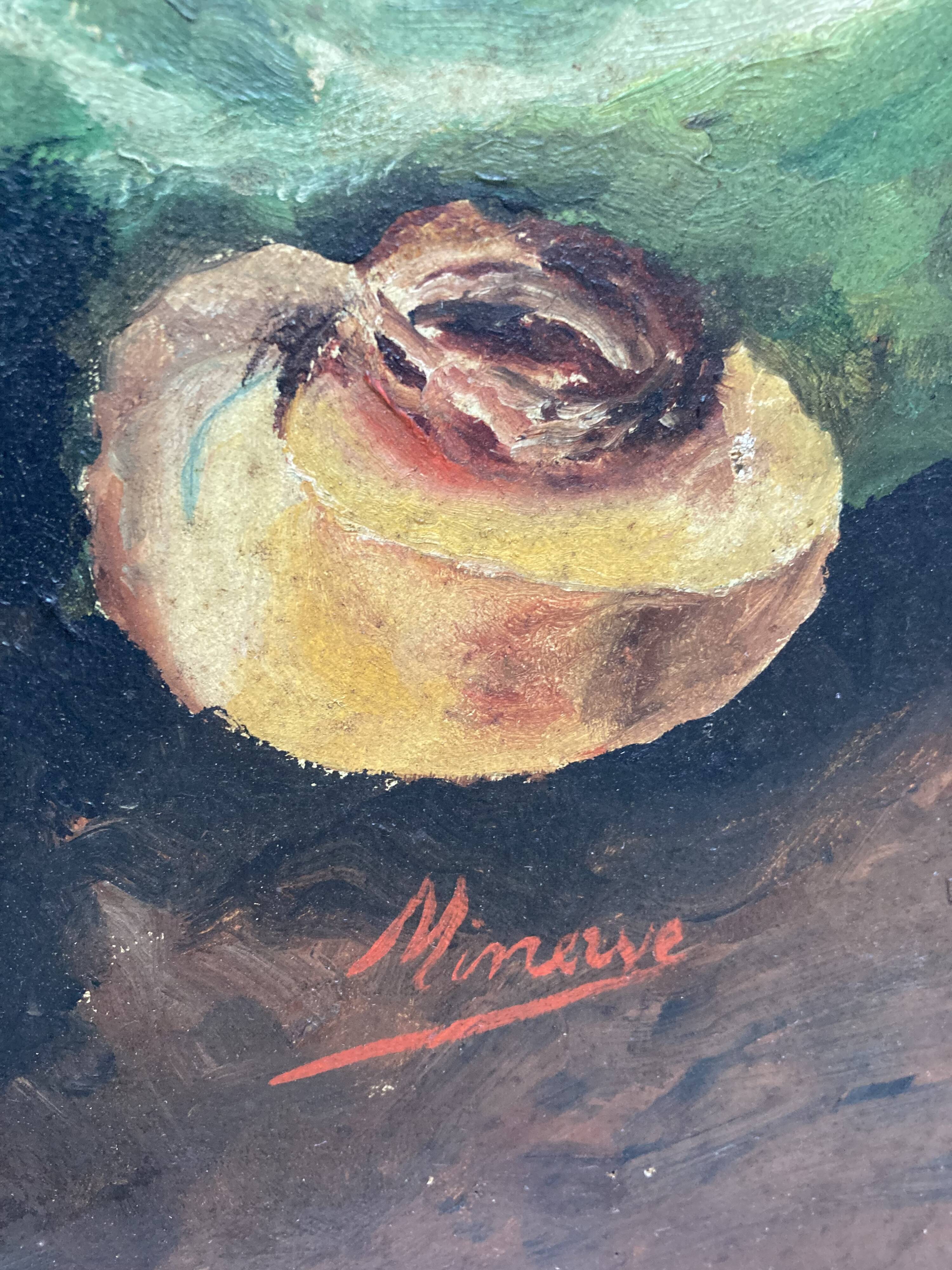 Nature morte "Pêches" huile sur toile ancienne