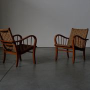 Pair of oak and rope arm chairs - Germany 1950s