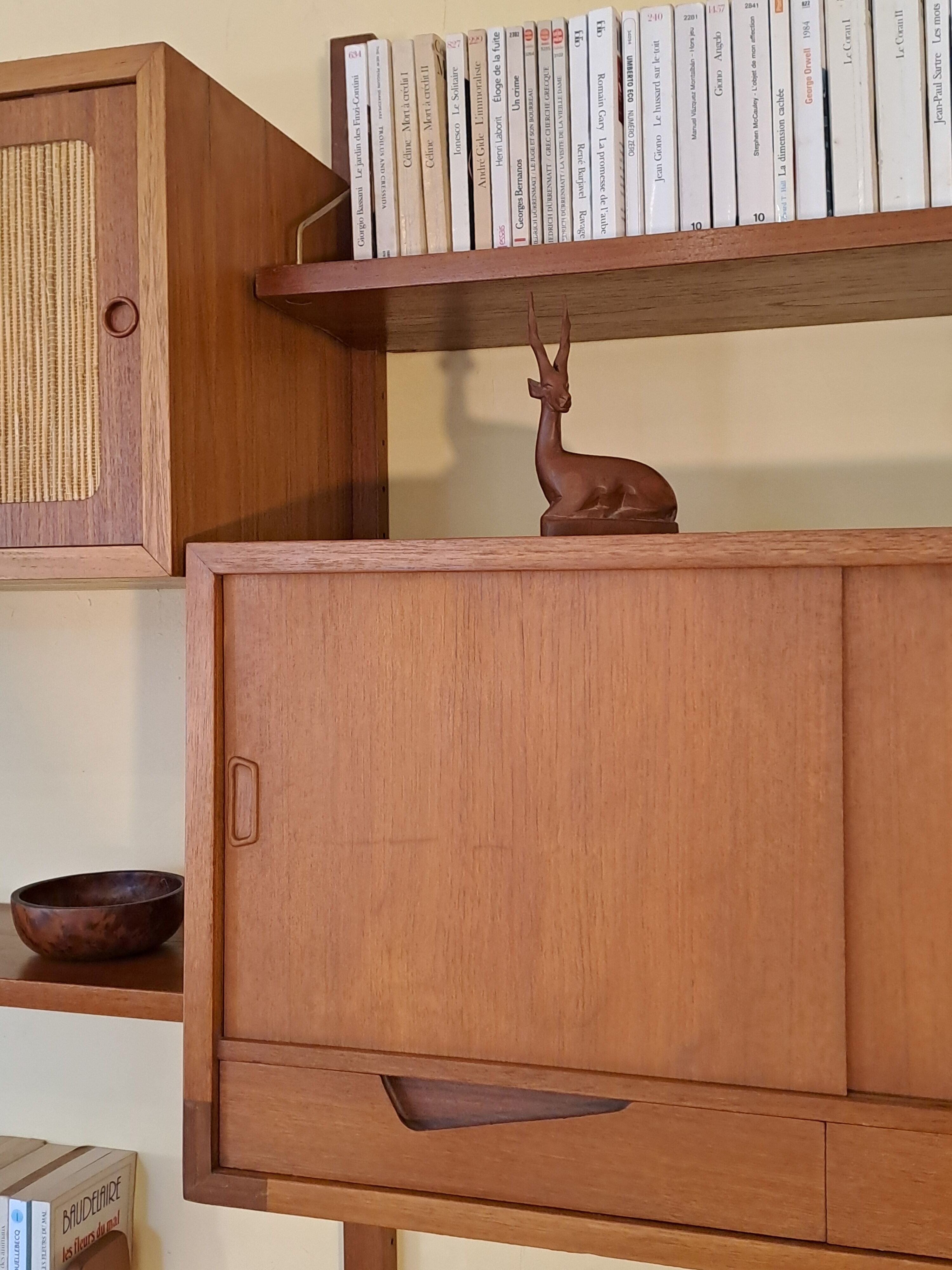 Wall-mounted teak furniture, Vintage Scandinavian 1960s