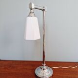 Desk lamp in chrome metal and white opaline