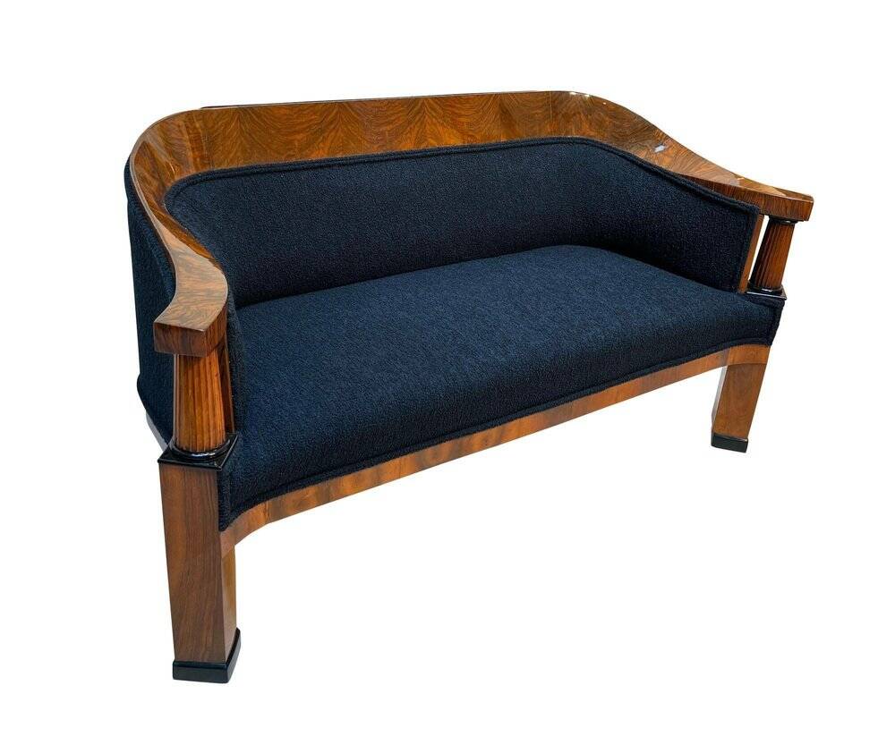 Biedermeier Sofa in Walnut Veneer & Black Teddy Fabric, Vienna, Austria, 1825