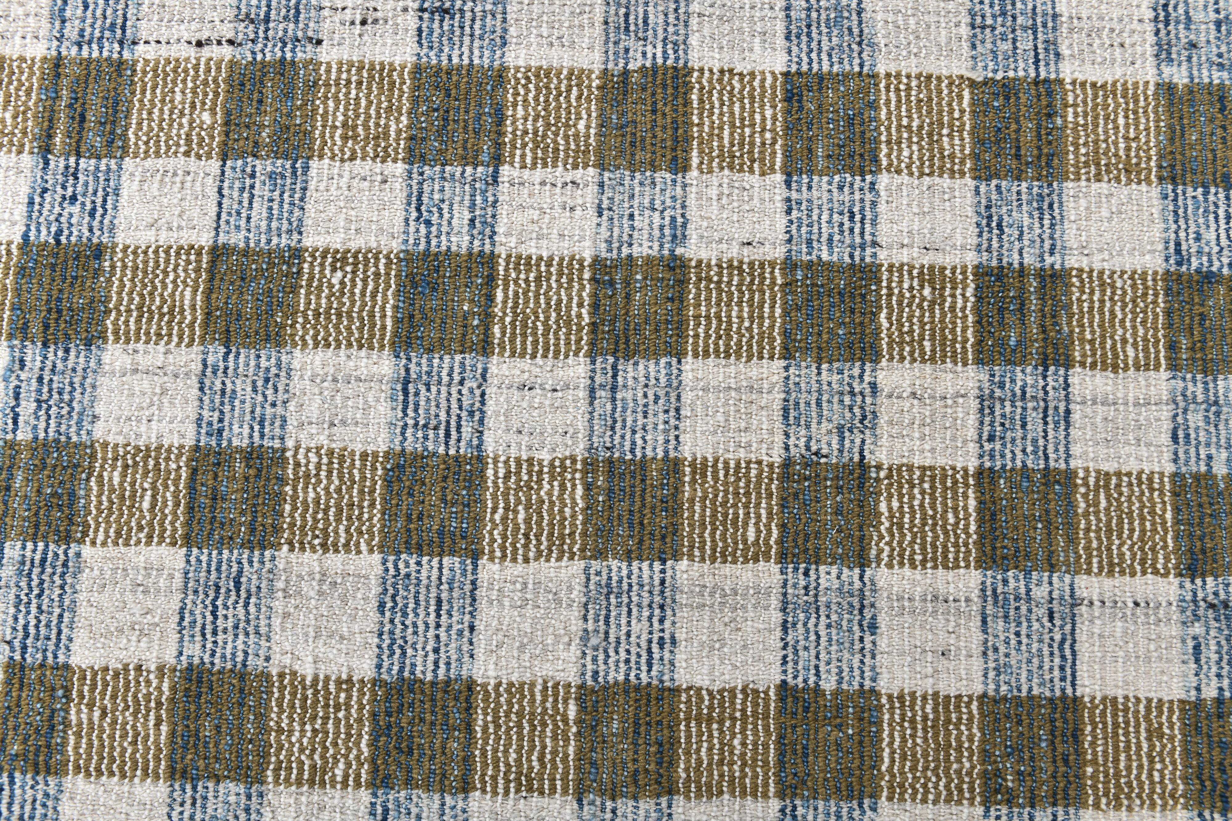 scandinavian kilim 290x190 cm , blue beige and  mustard colour.
