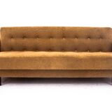 Midcentury modern yellow fabric bouclé sofa, Denmark, 1960s. After restoration.