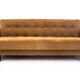 Midcentury modern yellow fabric bouclé sofa, Denmark, 1960s. After restoration.