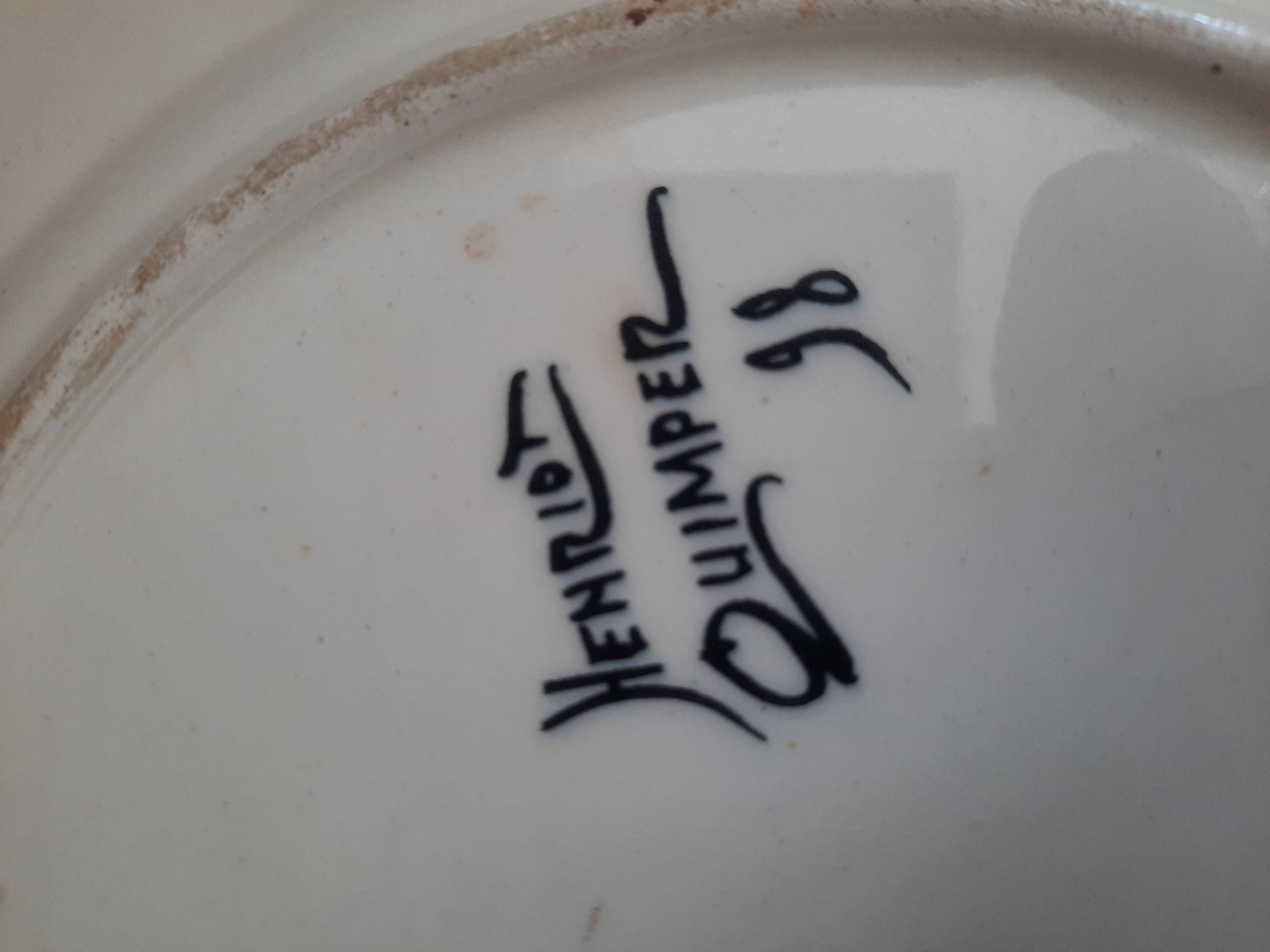 Old henriot quimper plate earthenware rosette decoration