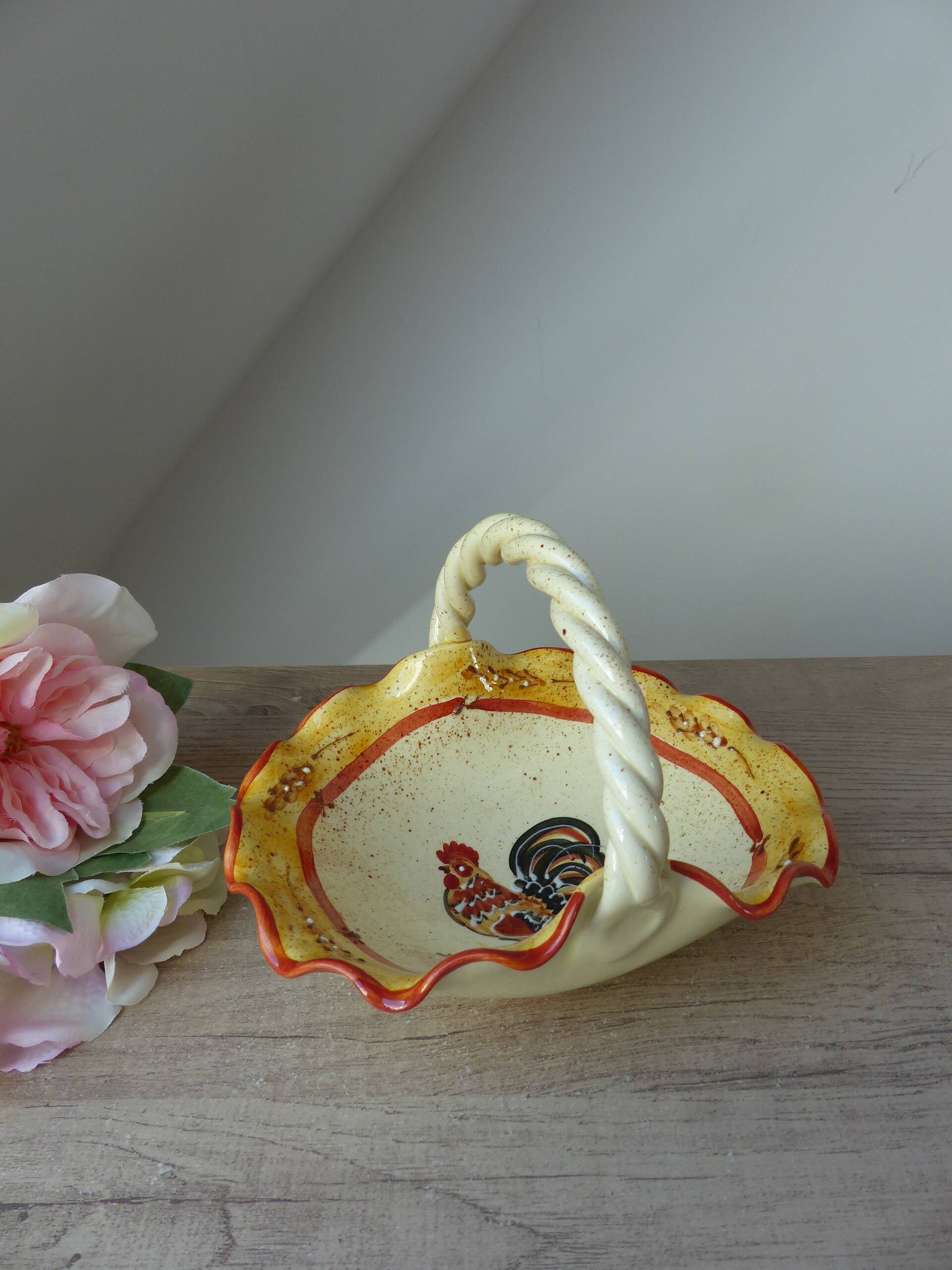 Empty Rooster Basket Pocket, Artisanal Rooster Pottery, Decorative Rooster Empty Pocket,