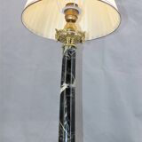 Lamp in gilded bronze & veined water green marble & pleated lampshade