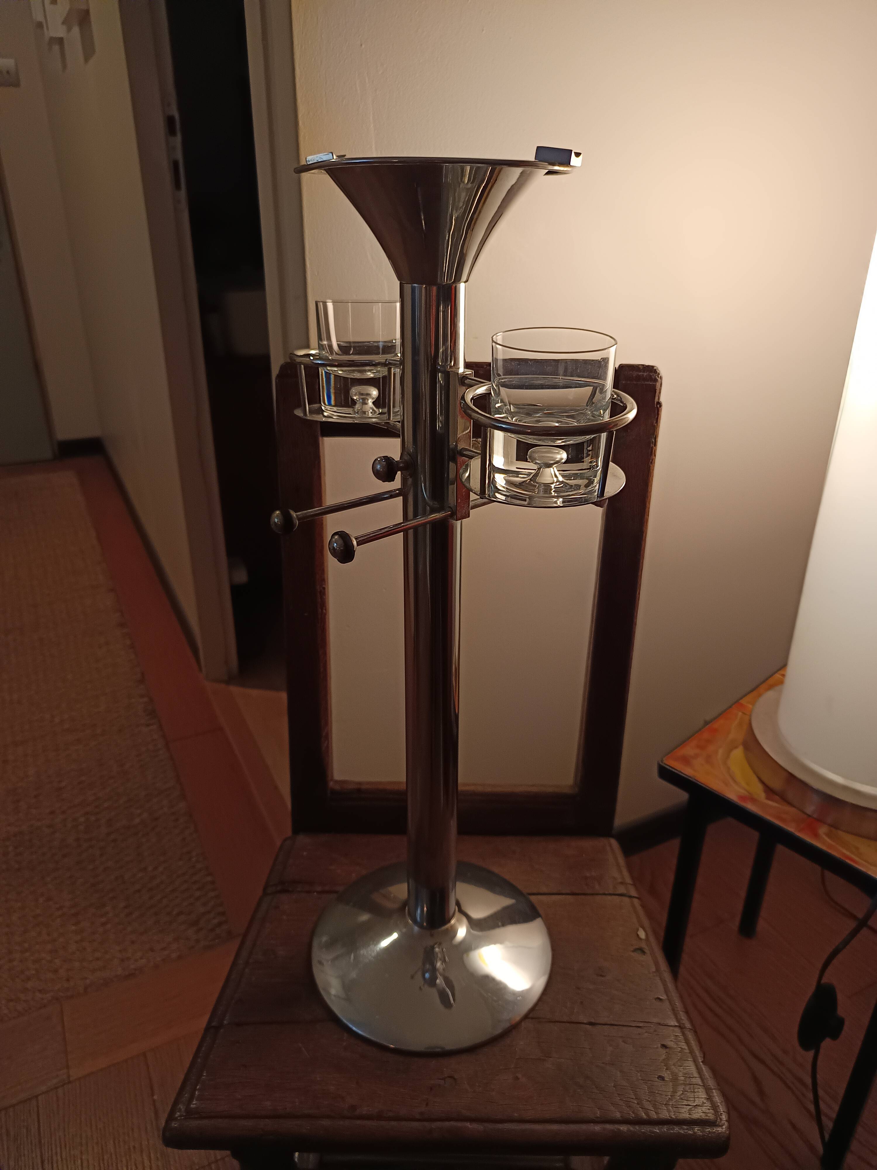 chrome standing ashtray with glass holder 1930 design by Boris Lacroix
