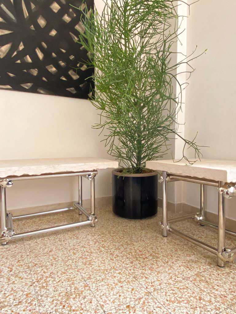 Coffee table in chromed rod