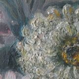 Table, oil on canvas, bouquet of flowers, signed