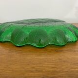 Set of 7 Vintage Green Leaf Shape Blown Glass Coupe Plates #C053