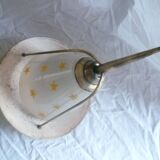 VINTAGE PAINTED SHEET METAL CHANDELIER BRASS & GLASS 50/60's YELLOW
