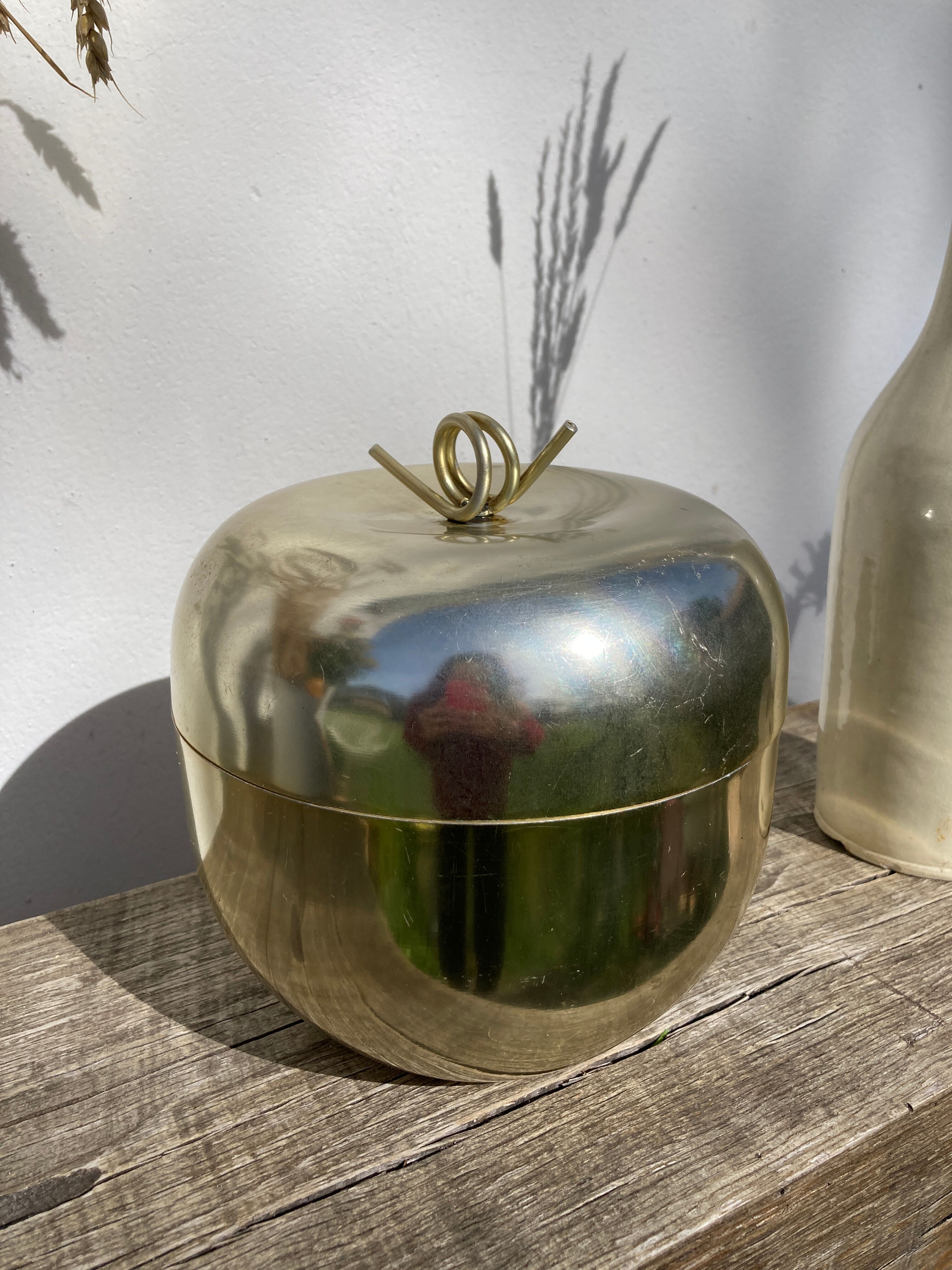 Golden apple ice bucket 1970 vintage fruit