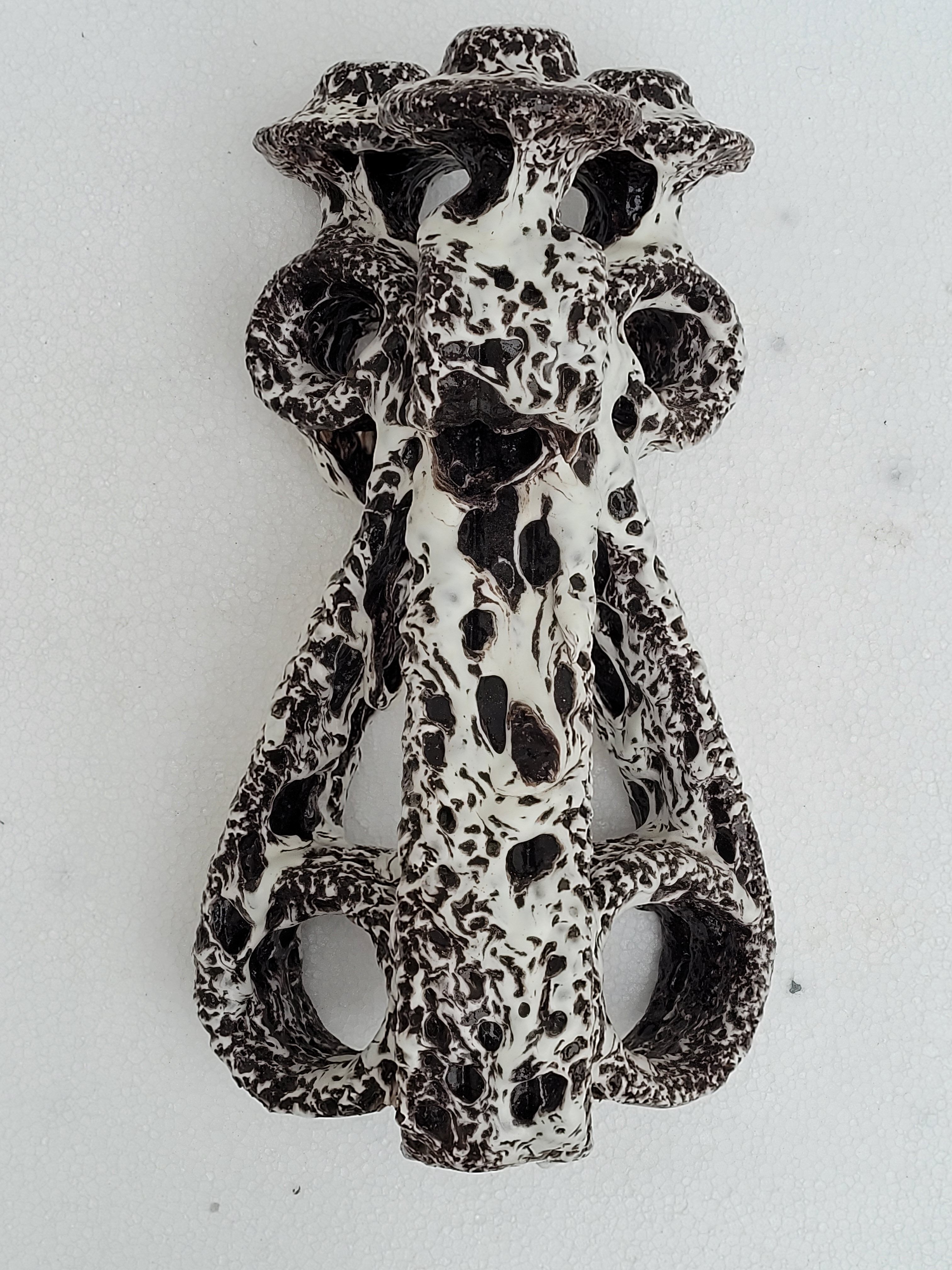 Pair of three-burner candelabra candlesticks by Marius Giuge glazed ceramic Vallauris 1950