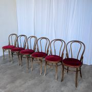 Set of 6 Vintage Bentwood Dining Chairs Set: 1970s , Red Uphols